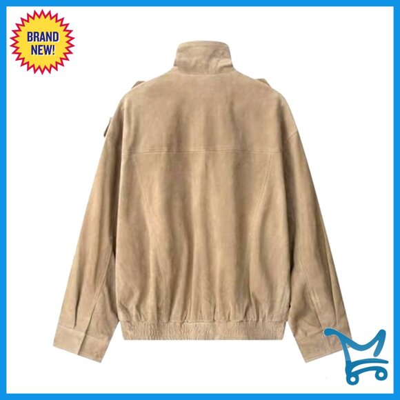 Vintage Faux Suede Leather Jacket Oversized Bomber with Pockets - Picture 4 of 7